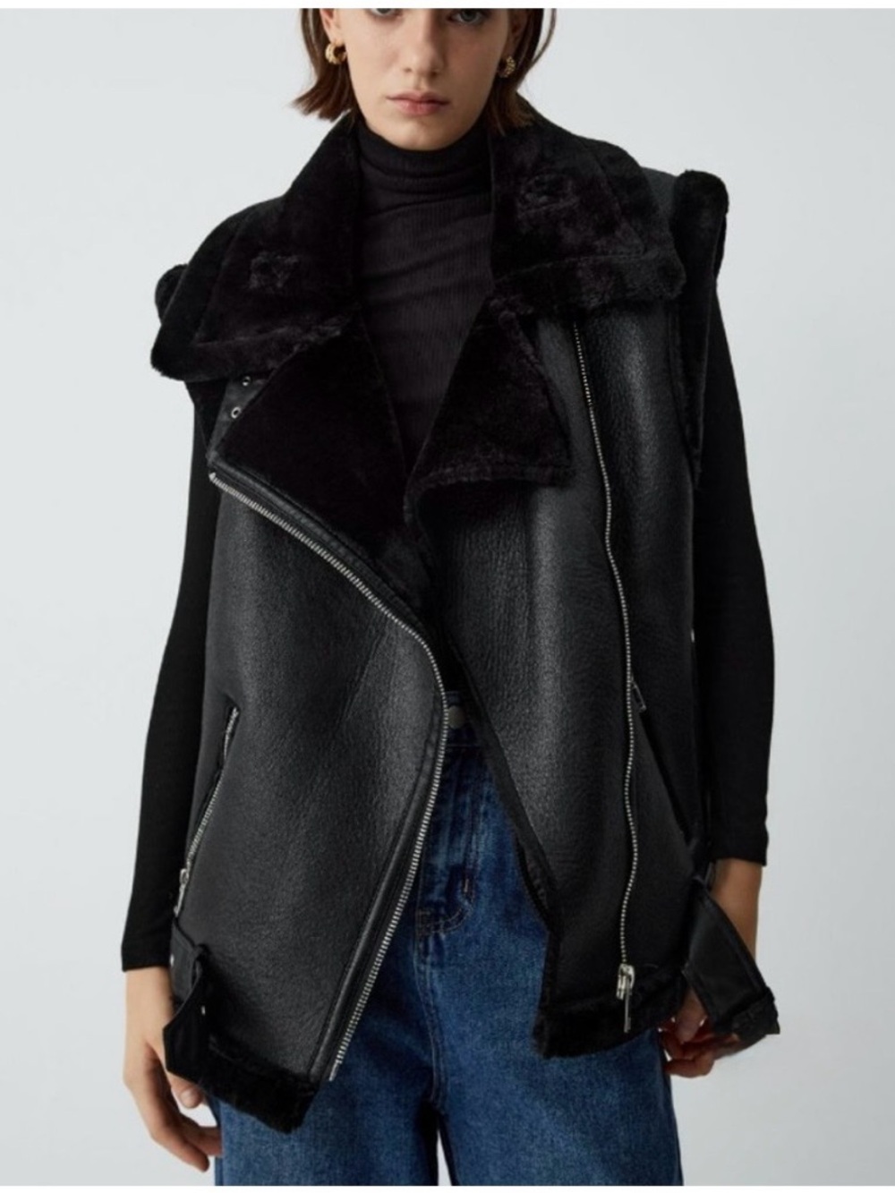 House Of Harlow 1960 Moto Faux Fur+ Faux Leather Vest